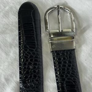 Ralph Lauren RLL Men’s Black Croc Embossed Leather Belt Silver Buckle Size 36